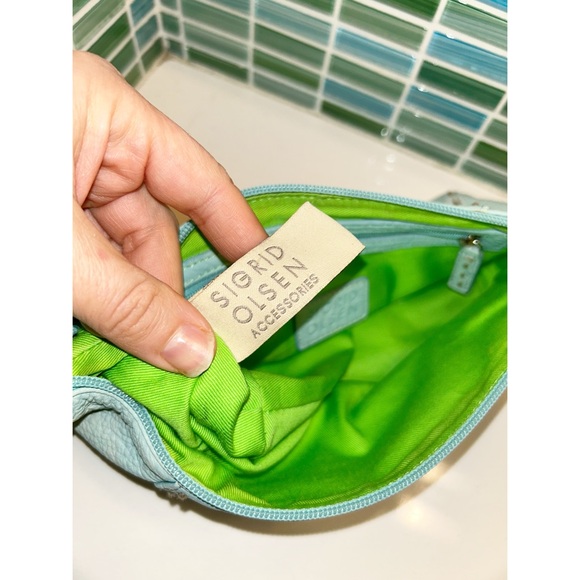 Baby Blue Leather Baguette Shoulder Bag By SIGRID OLSEN Y2K Style Shoulder Bag - Picture 13 of 15